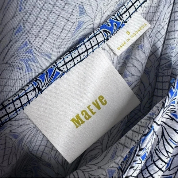 Maeve Anthropologie Blue Pineapple Print Ruffle Cropped Blouse Size Small - Picture 5 of 11